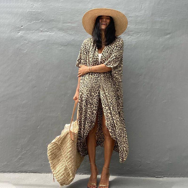 2022 Bikini Cover-ups Schwarz Retro Gestreift Selbst Gürtel Plus Größe Frauen Sommer Kimono Kleid Strand Tragen Badeanzug Cover Up q1225 One Size braun/gelb von Joom DACH