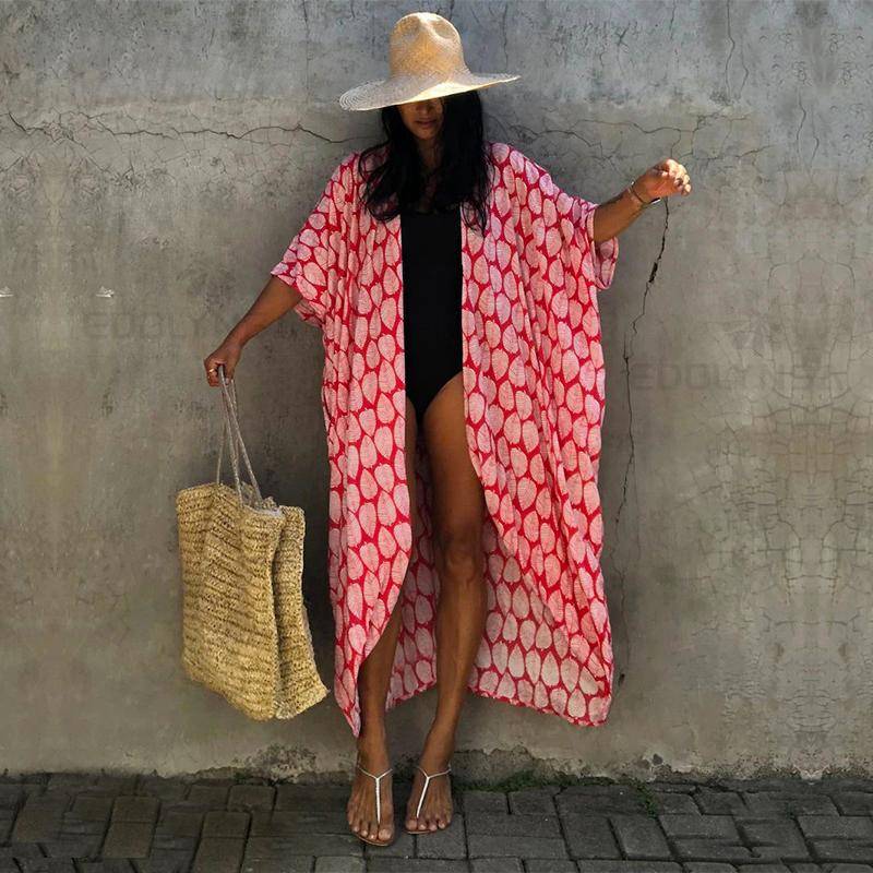 2022 Bikini Cover-ups Schwarz Retro Gestreift Selbst Gürtel Plus Größe Frauen Sommer Kimono Kleid Strand Tragen Badeanzug Cover Up q1225 One Size von Joom DACH