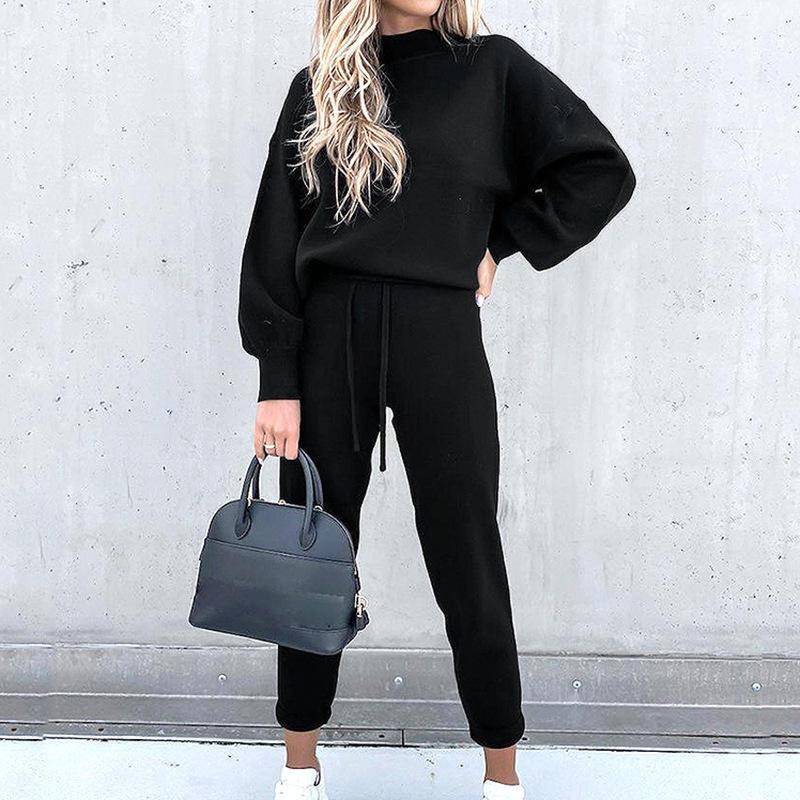 2022 Damen Rollkragenpullover und Hose Zweiteiler - Herbst/Winter Mode L schwarz von Joom DACH