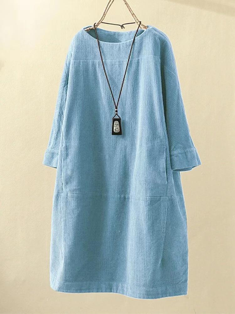 2022 Herbst/Winter Retro Cord Lässiges Übergröße Kleid für Frauen 4XL himmelblaue von Joom DACH