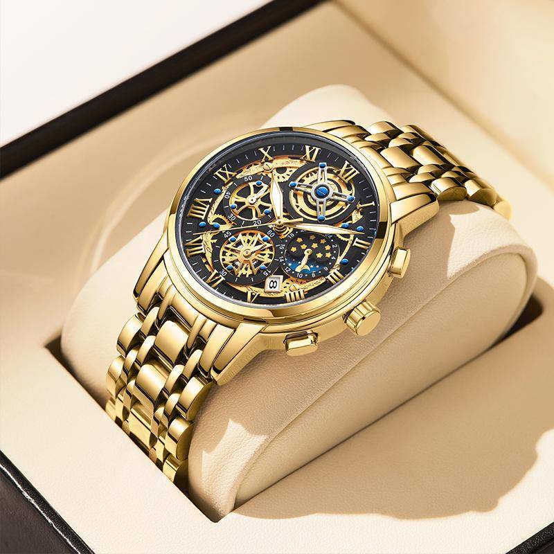 2022 LIGE Gold Luxus Uhr Männer Quarz Stahl Wasserdicht Mode Business Sport Uhren Militär Chronograph Datum Uhr schwarz/gold von Joom DACH