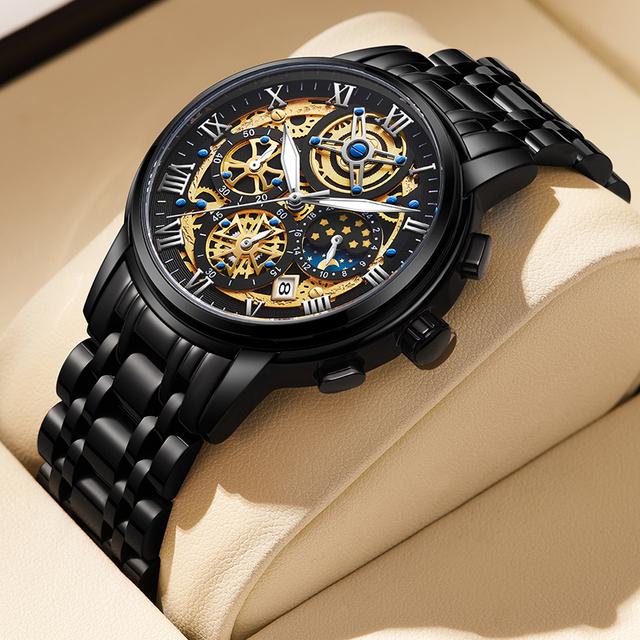 2022 LIGE Gold Luxus Uhr Männer Quarz Stahl Wasserdicht Mode Business Sport Uhren Militär Chronograph Datum Uhr gold/schwarz von Joom DACH