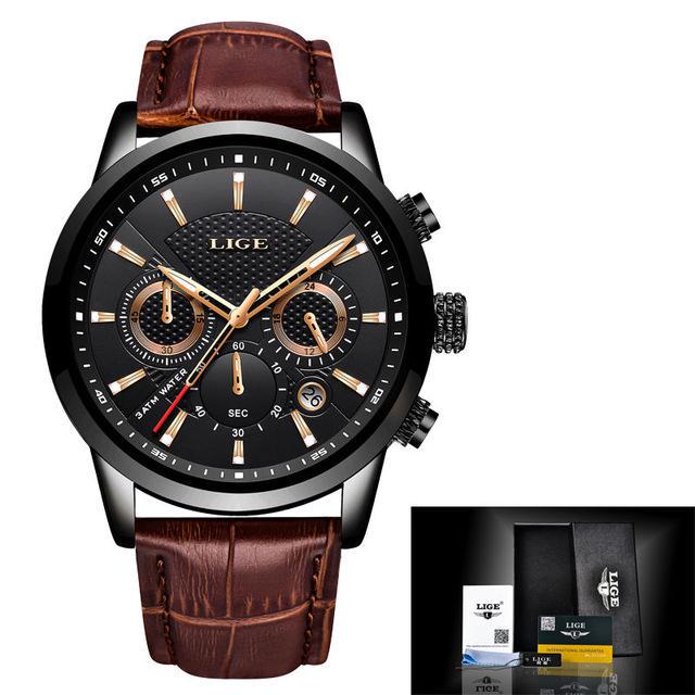 2022 LIGE Mode herren Uhren Top Brand Luxury Business Uhr Mann Sport Quarz Chronograph Wasserdichte Armbanduhr schwarz von Joom DACH