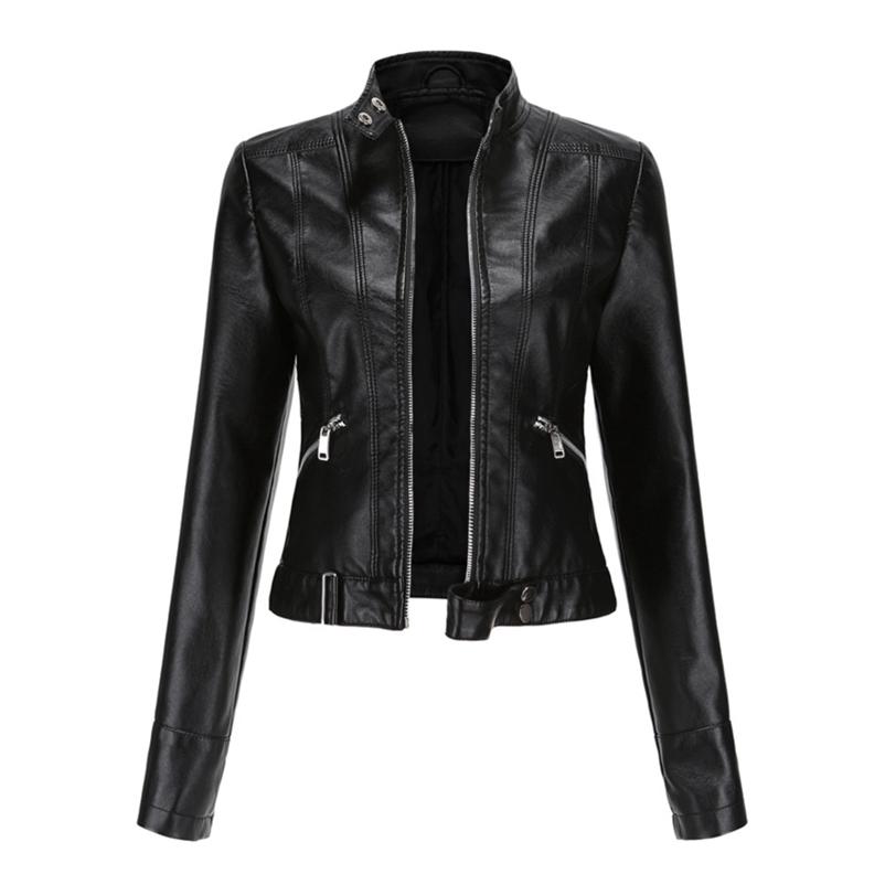 2022 Lederjacke Damen Kurze kleine Jacke Frühling und Herbst Stehkragen Damen Lederjacke Damen dünne Lederjacke L schwarz von Joom DACH