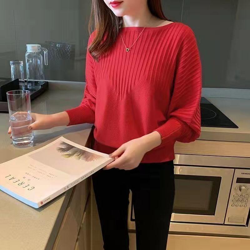 2022 frühling und Herbst Kleidung Fledermaus Ärmel Gestricktes Hemd Frauen Lose Schlitz Neck Pullover Kurzen Mantel Gestrickte Pullover Pullover One Size rot von Joom DACH