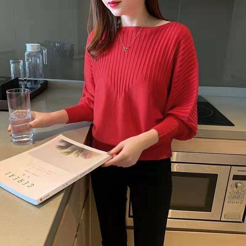 2022 frühling und Herbst Kleidung Fledermaus Ärmel Gestricktes Hemd Frauen Lose Schlitz Neck Pullover Kurzen Mantel Gestrickte Pullover Pullover One Size rot von Joom DACH