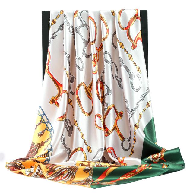 2022 neue Design 90*90cm Elegante Seide Schal Platz Satin Frauen Kopf Haar Weibliche Büro Dame Schal Chiffon foulard Bandana Schalldämpfer 90X90cm von Joom DACH