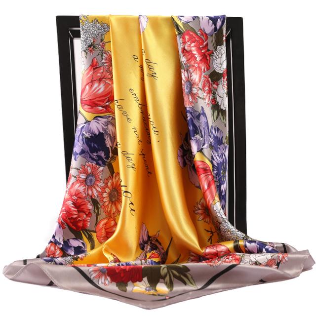 2022 neue Design 90*90cm Elegante Seide Schal Platz Satin Frauen Kopf Haar Weibliche Büro Dame Schal Chiffon foulard Bandana Schalldämpfer 90X90cm von Joom DACH