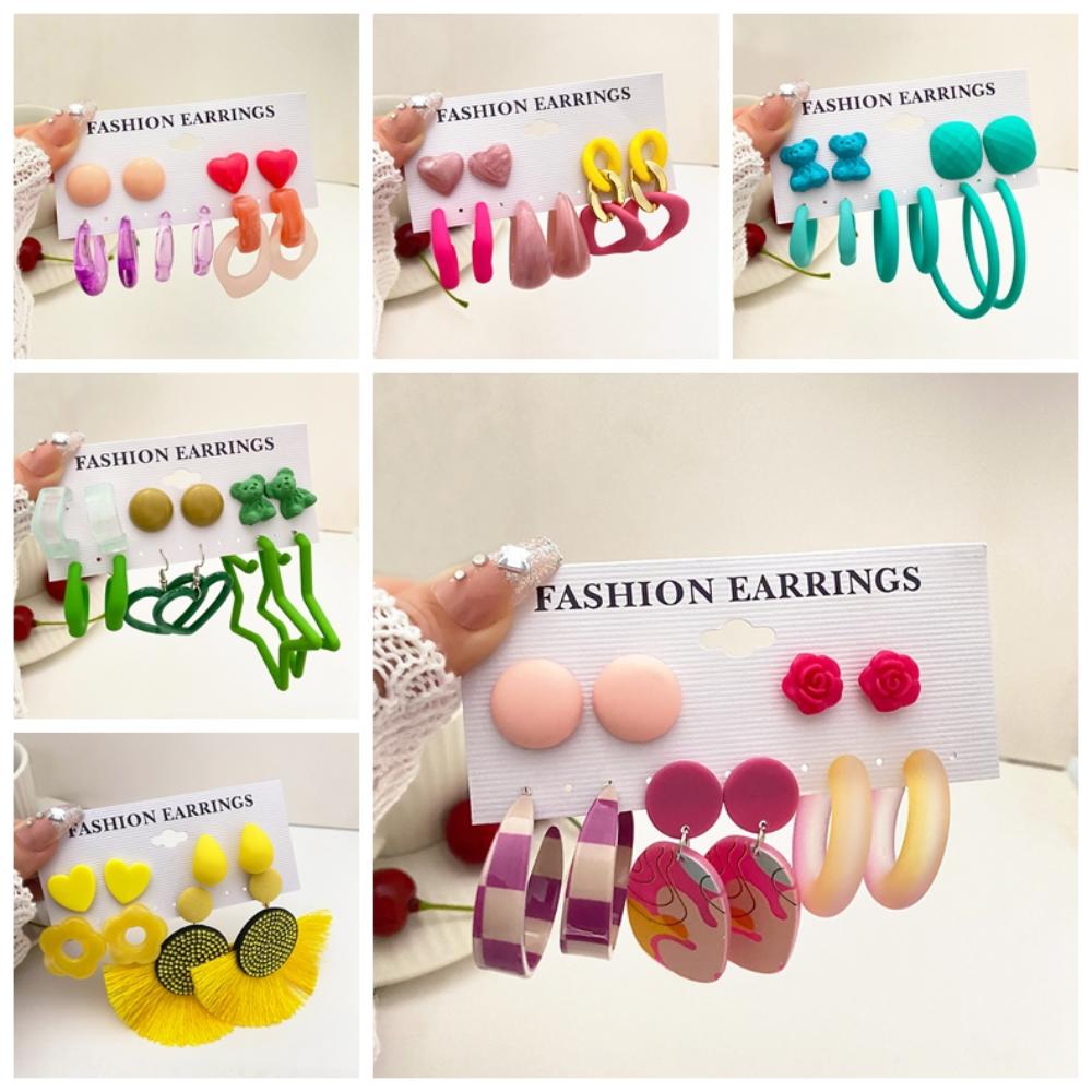 2022 neue Mode Elegante Bunte Mädchen Stern Ohrring Set Blume Beliebte Geometrische Runde Kombination Ohrringe Paar Feine Set von Ohrringen E von Joom DACH