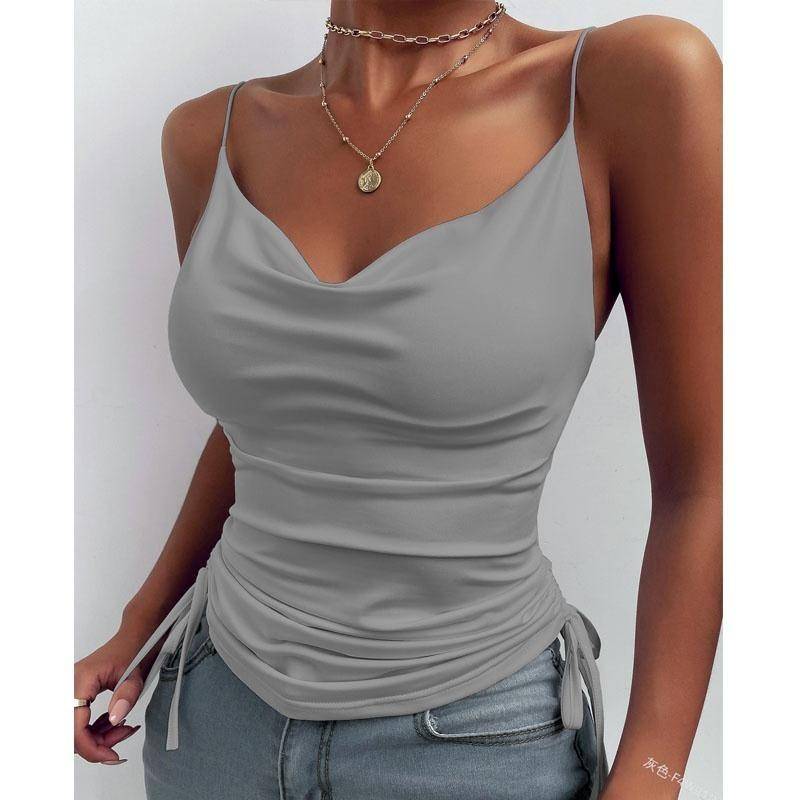 2022 neue Mode Kleidung frauen Sommer Tops Casual Ärmellose Blusen Slim Fit Club Tragen Tops Damen V-ausschnitt Elegante Camisoles weste XL grau von Joom DACH