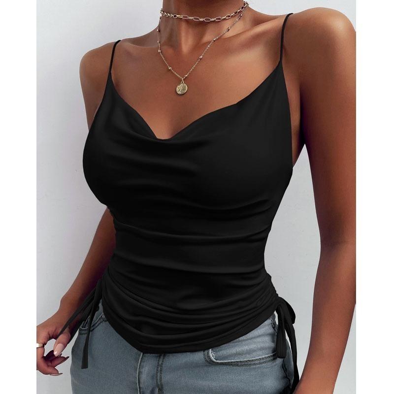 2022 neue Mode Kleidung frauen Sommer Tops Casual Ärmellose Blusen Slim Fit Club Tragen Tops Damen V-ausschnitt Elegante Camisoles weste XL schwarz von Joom DACH