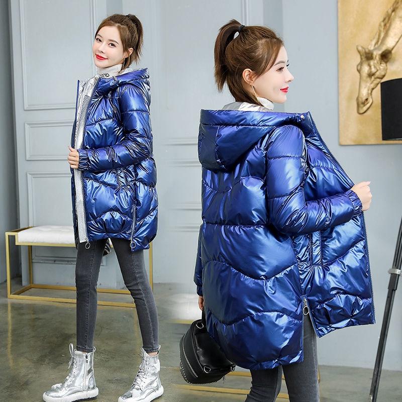 2022 neue Winter Jacke Parkas Frauen Glänzend Unten Baumwolle Jacke Mit Kapuze Parka Warme Weibliche Baumwolle Gefütterte Jacke Casual Outwear P985 L blau von Joom DACH