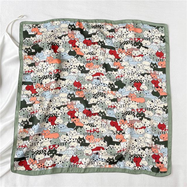 2022 seide Schal Druck Kopftuch Katze Haar Wrap Halstuch Weibliche Satin Quadrat Schal Für Frauen Stirnband Foulard Hijab Bandana von Joom DACH