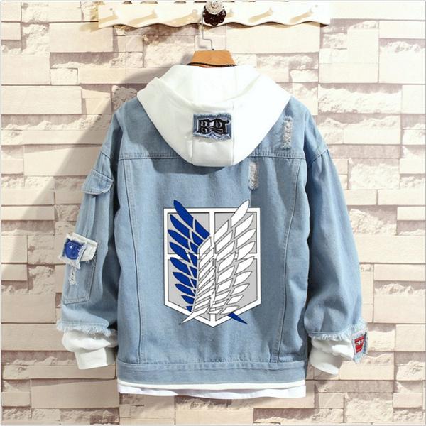 2023 Attack on Titan Jacke Lässige, lockere Jeansjacke für Männer und Frauen XXL blau von Joom DACH