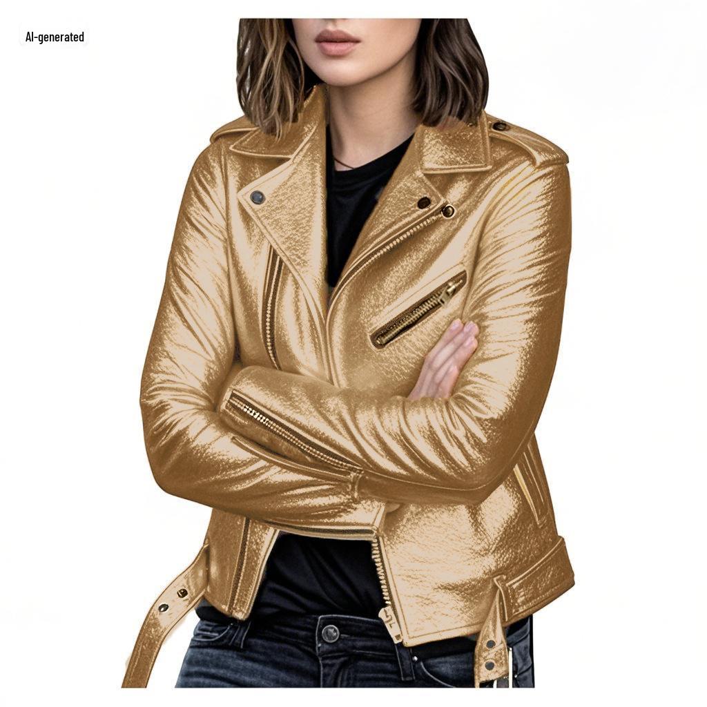 2023 Damen Slim Fit PU Leder Motorradjacke - Kurz, Koreanischer Stil für Frühling, Herbst und Winter M von Joom DACH