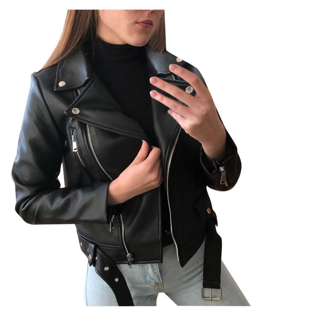 2023 Damen Slim Fit PU Leder Motorradjacke - Kurz, Koreanischer Stil für Frühling, Herbst und Winter XL von Joom DACH
