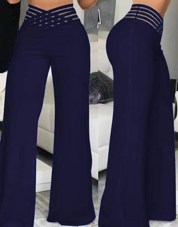 2023 European & American Women's High Waist Hollow Belt Flared Trousers - Chic & Casual Wide Leg Design XXL navy blau von Joom DACH