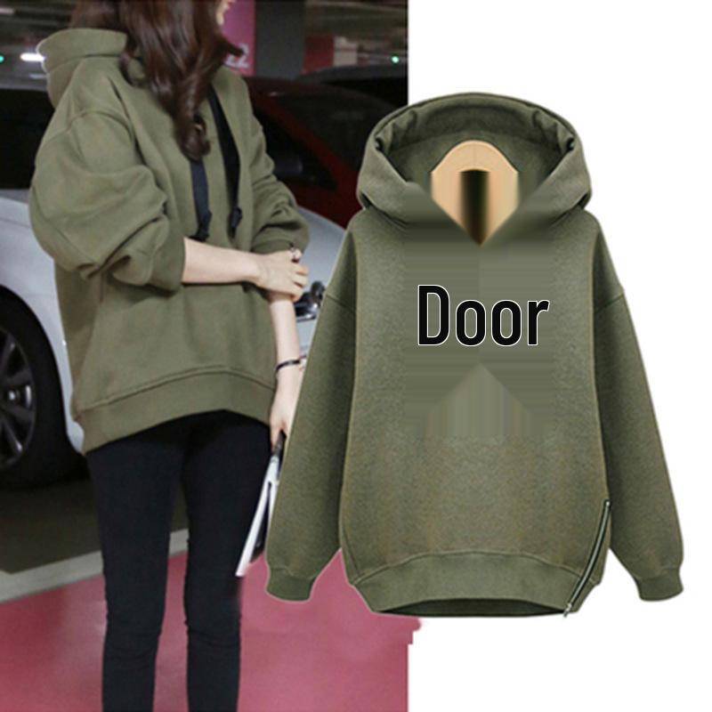 2023 Herbst/Winter Damen Koreanischer Stil Fleece Kapuzenpullover Langarm Lockerer Pullover M armee grüne von Joom DACH