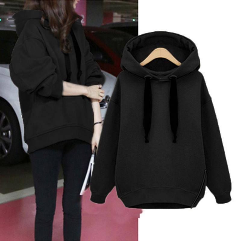 2023 Herbst/Winter Damen Koreanischer Stil Fleece Kapuzenpullover Langarm Lockerer Pullover XL schwarz von Joom DACH
