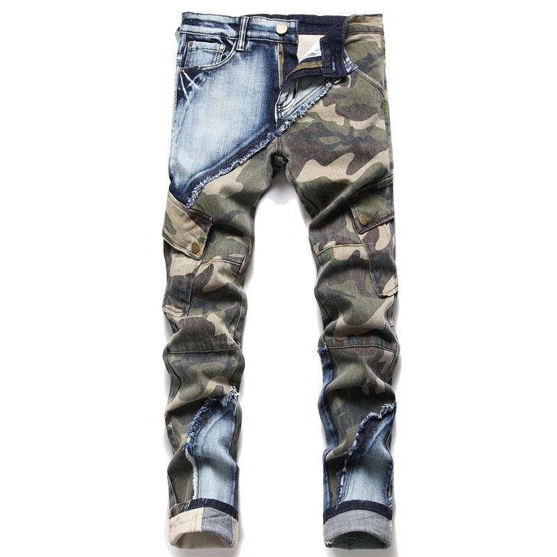 2023 Herren Slim Elastic Camouflage Color Block Skinny Jeans 3132 33 camouflage von Joom DACH