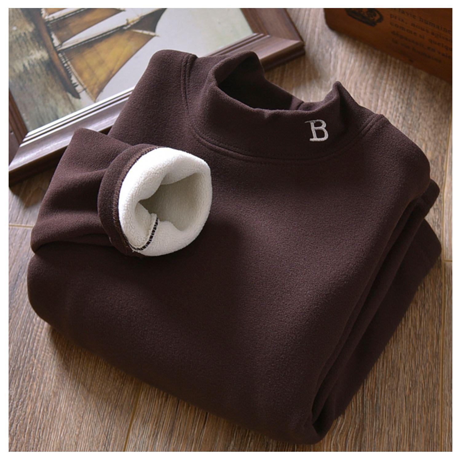 2023 Jungen Bestickte Samt Halbochkragen Warme Hemden für Herbst/Winter 110 kaffeebraun von Joom DACH