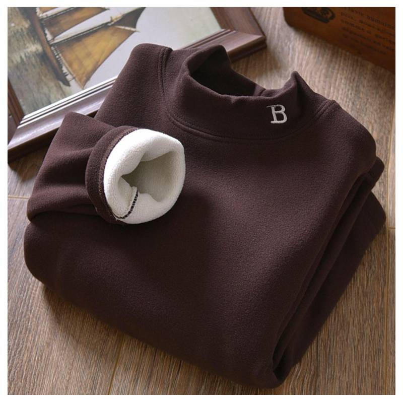 2023 Jungen Bestickte Samt Halbochkragen Warme Hemden für Herbst/Winter 110 kaffeebraun von Joom DACH