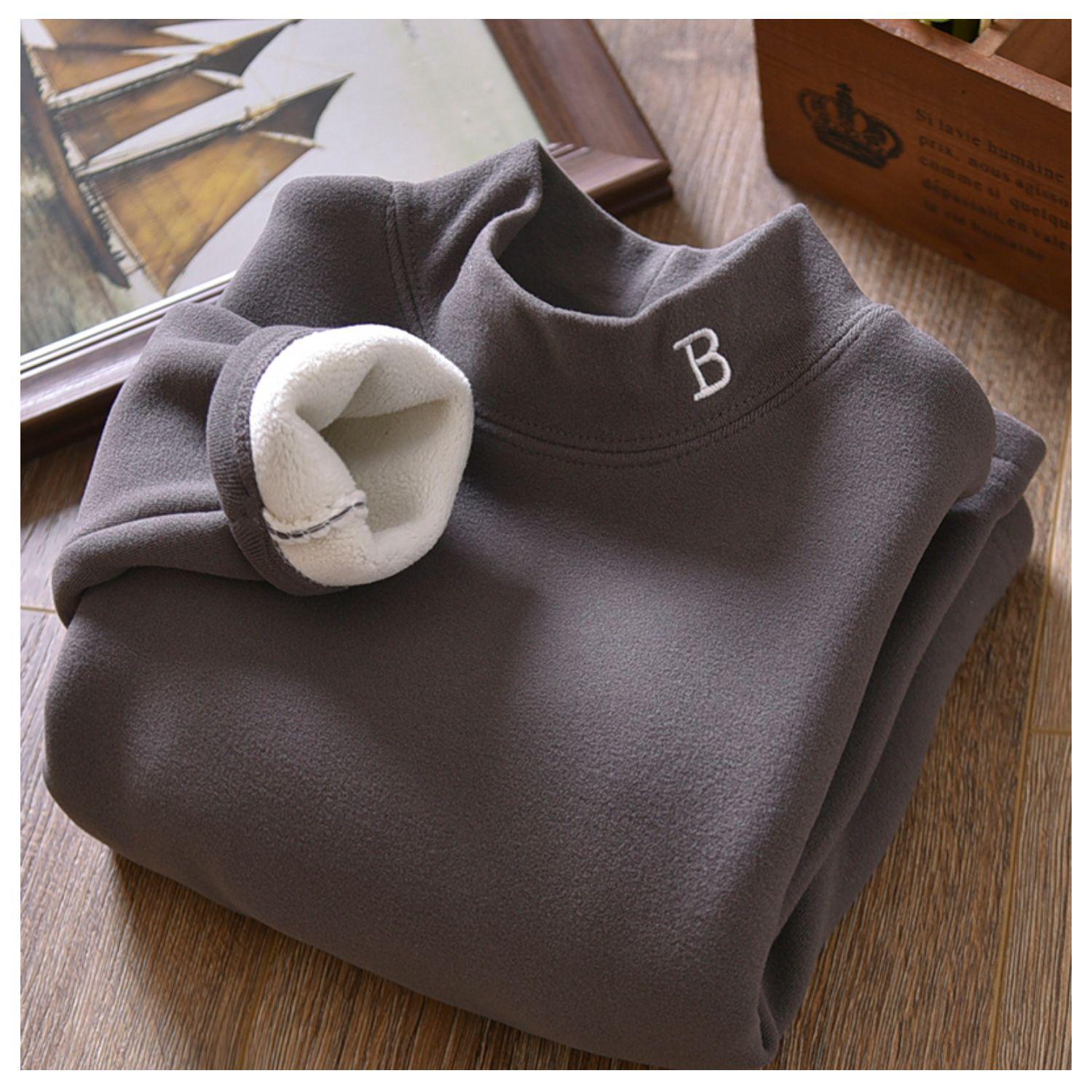 2023 Jungen Bestickte Samt Halbochkragen Warme Hemden für Herbst/Winter 140 graue von Joom DACH