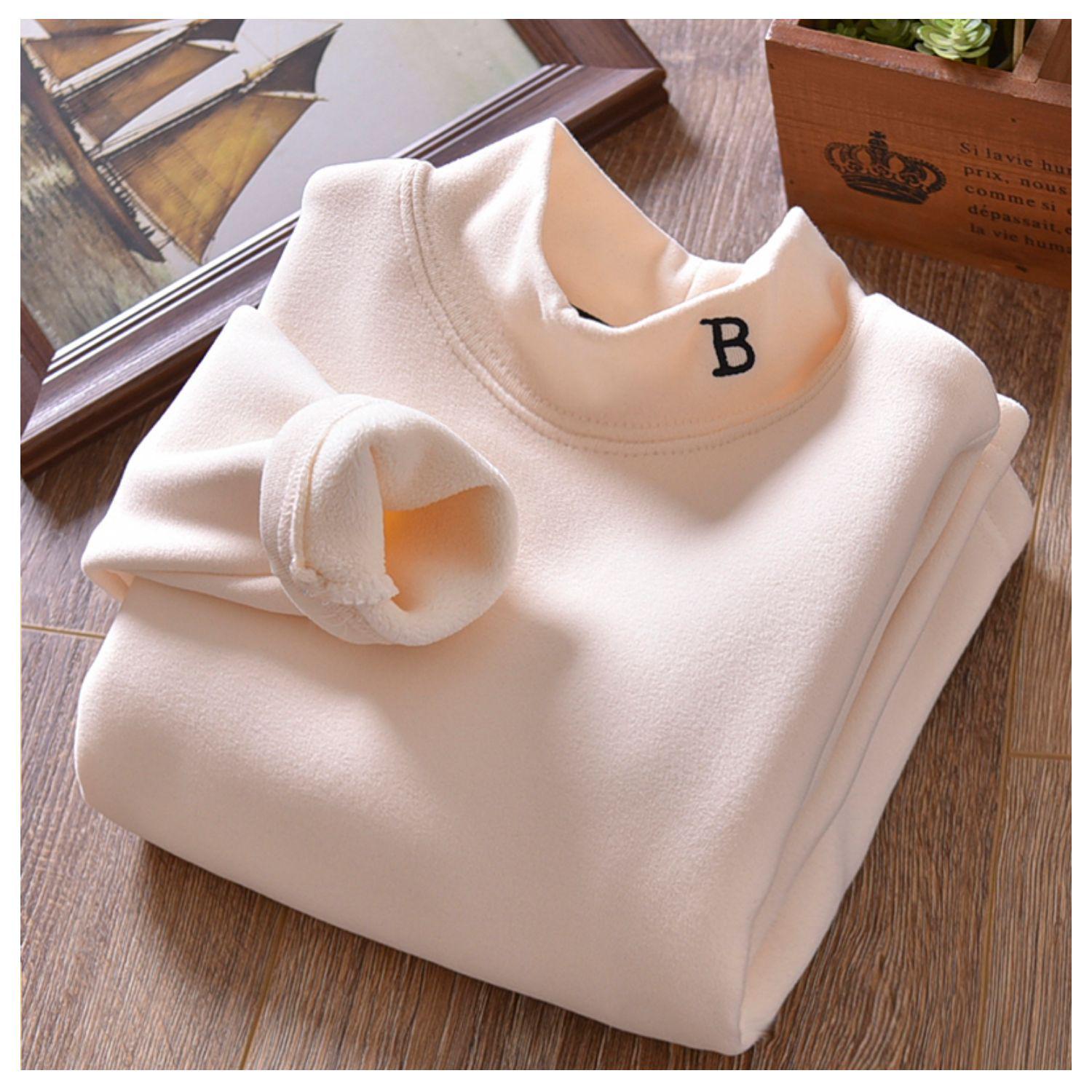 2023 Jungen Bestickte Samt Halbochkragen Warme Hemden für Herbst/Winter 160 apricot von Joom DACH