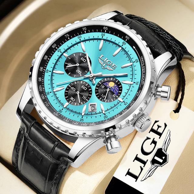 2023 LIGE Top Marke Luxus Neue Männer Uhr Quarz Mann Uhren Wasserdicht Leuchtende Uhr für Männer Datum Chronograph Sport Armbanduhr silber/hellblaue von Joom DACH