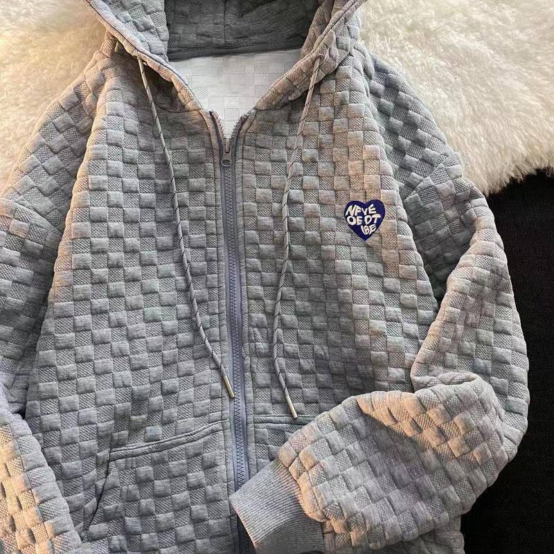 2023 Lockeres Waffel-Kapuzenpullover für Damen - All-Match-Langarm-Cardigan im koreanischen Stil M graue 2023 Lockeres Waffel-Kapuzenpullover für Damen - All-Match-Langarm-Cardigan im koreanischen Stil M graue von Joom DACH