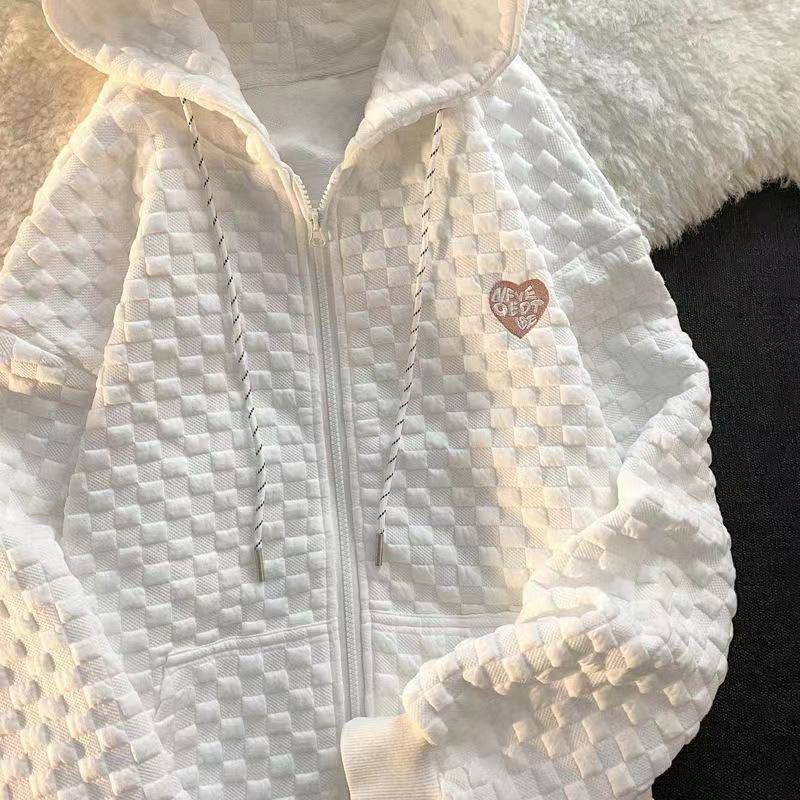 2023 Lockeres Waffel-Kapuzenpullover für Damen - All-Match-Langarm-Cardigan im koreanischen Stil XL weiß 2023 Lockeres Waffel-Kapuzenpullover für Damen - All-Match-Langarm-Cardigan im koreanischen Stil XL weiß von Joom DACH