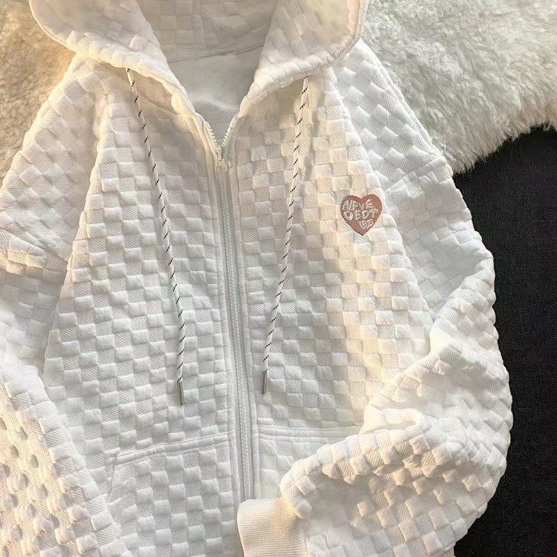 2023 Lockeres Waffel-Kapuzenpullover für Damen - All-Match-Langarm-Cardigan im koreanischen Stil XXL weiß 2023 Lockeres Waffel-Kapuzenpullover für Damen - All-Match-Langarm-Cardigan im koreanischen Stil XXL weiß von Joom DACH