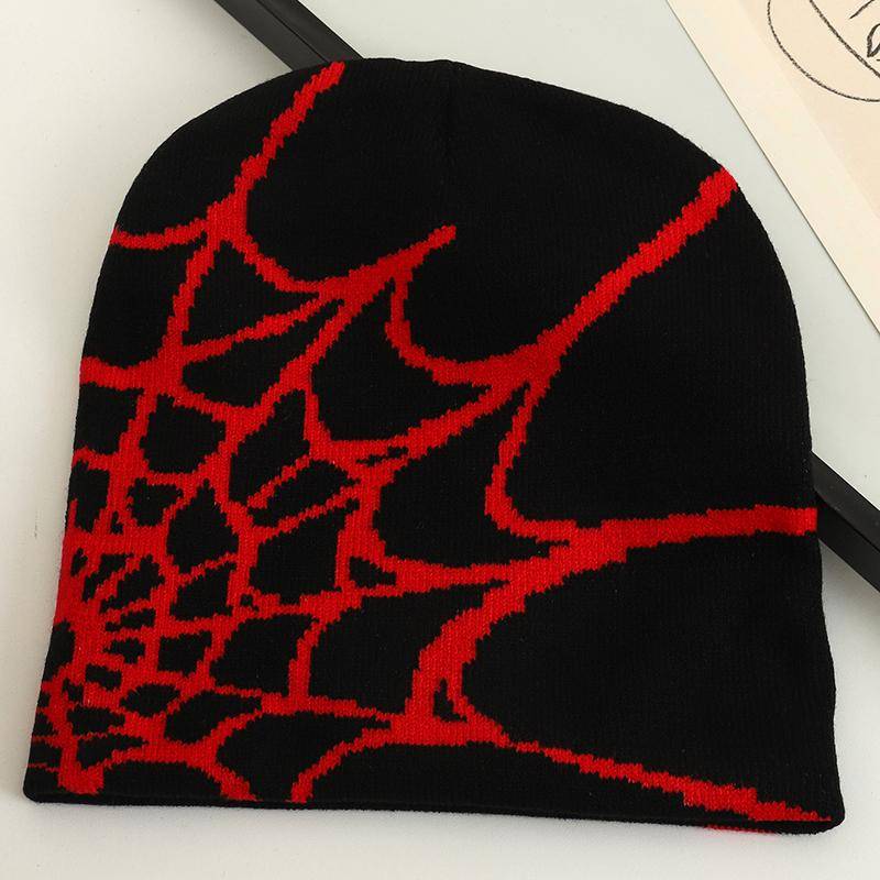 2023 Neue Goth Spider Web Jacquard Beanie Caps Y2K gestrickte warme Hip Hop Unisex elastische Strickmütze Totenkopfmütze für Frauen Männer von Joom DACH