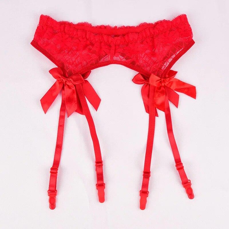 2023 Transparente Spitze Ligas Sexy Top Strümpfe Strumpfgürtel Strümpfe Bondage Dessous Strumpfgürtel Hosenträger Set One Size rot von Joom DACH