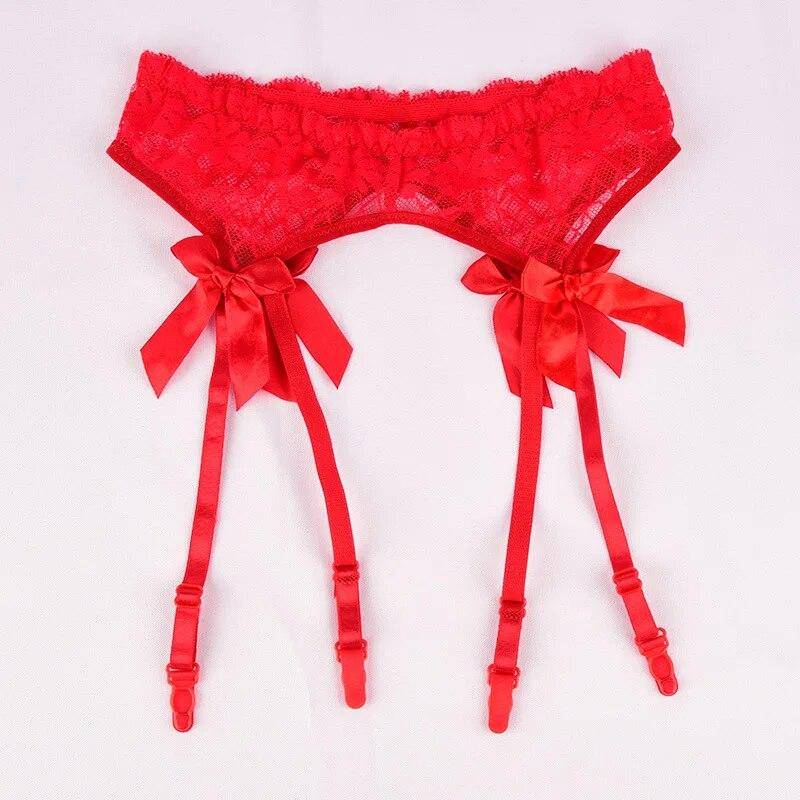2023 Transparente Spitze Ligas Sexy Top Strümpfe Strumpfgürtel Strümpfe Bondage Dessous Strumpfgürtel Hosenträger Set One Size rot von Joom DACH
