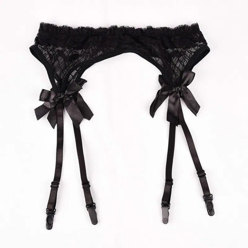 2023 Transparente Spitze Ligas Sexy Top Strümpfe Strumpfgürtel Strümpfe Bondage Dessous Strumpfgürtel Hosenträger Set One Size schwarz von Joom DACH