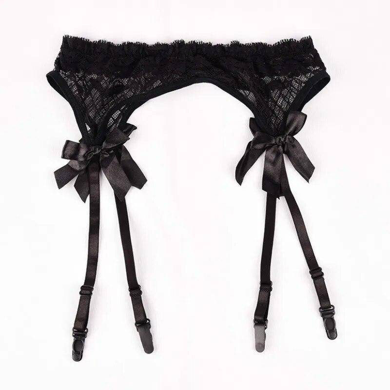 2023 Transparente Spitze Ligas Sexy Top Strümpfe Strumpfgürtel Strümpfe Bondage Dessous Strumpfgürtel Hosenträger Set One Size schwarz von Joom DACH