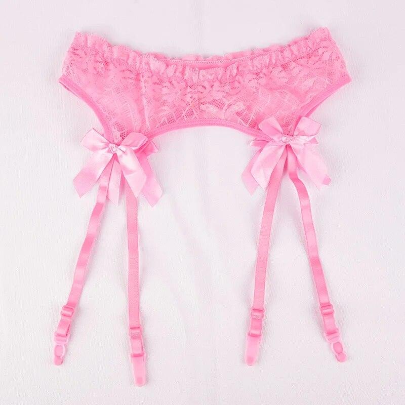 2023 Transparente Spitze Ligas Sexy Top Strümpfe Strumpfgürtel Strümpfe Bondage Dessous Strumpfgürtel Hosenträger Set One Size rosa von Joom DACH