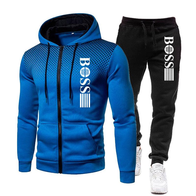 2023 Trendiger Herren-Reißverschluss-Hoodie-Trainingsanzug - Herbst/Winter Lässiges Markenprint-Set L von Joom DACH