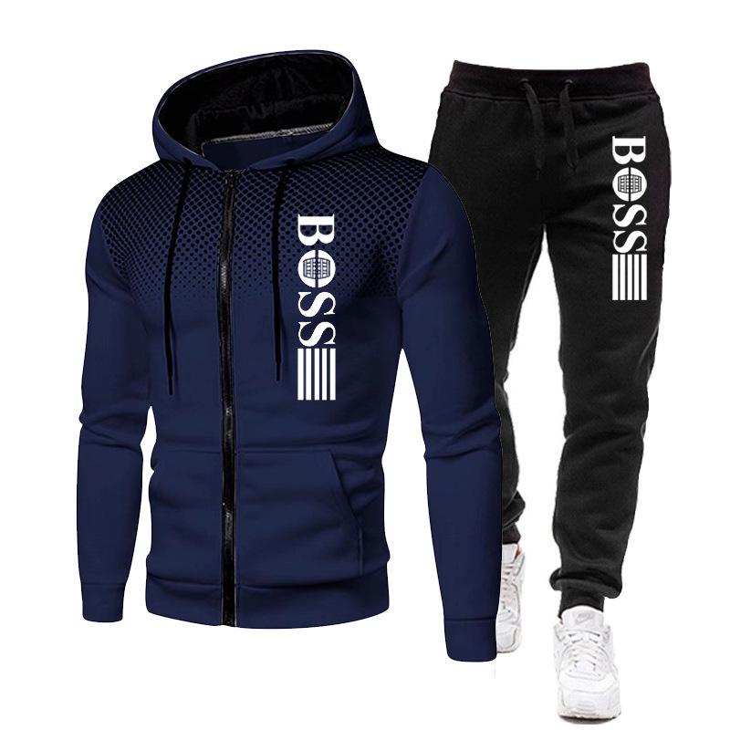 2023 Trendiger Herren-Reißverschluss-Hoodie-Trainingsanzug - Herbst/Winter Lässiges Markenprint-Set L von Joom DACH