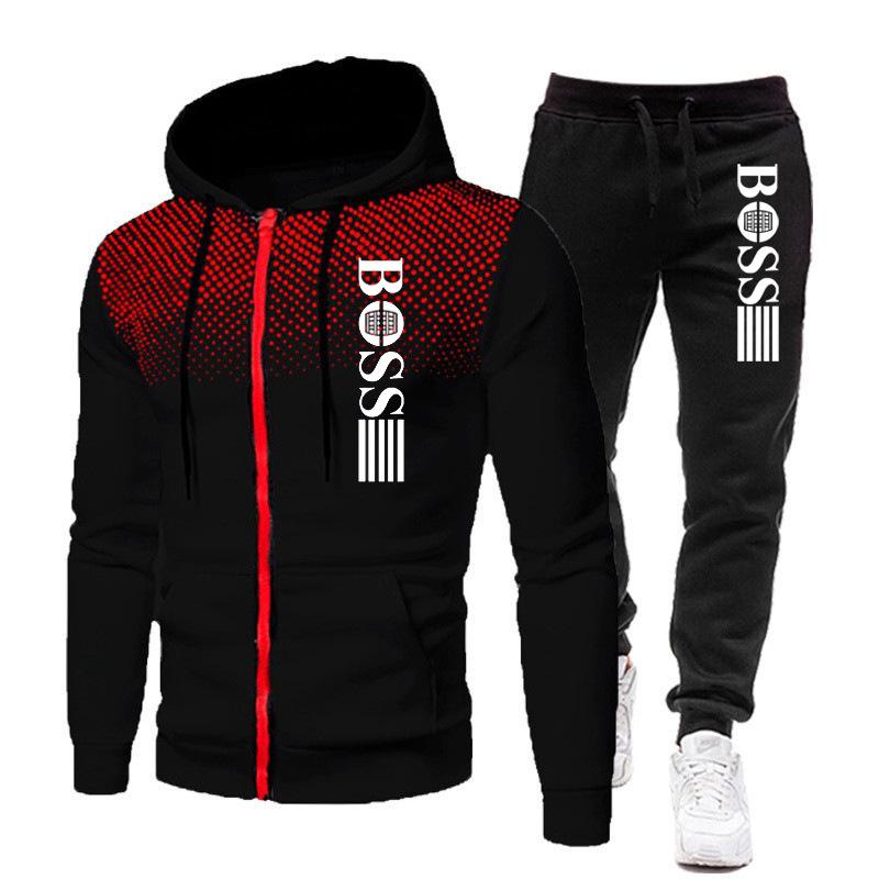 2023 Trendiger Herren-Reißverschluss-Hoodie-Trainingsanzug - Herbst/Winter Lässiges Markenprint-Set M von Joom DACH