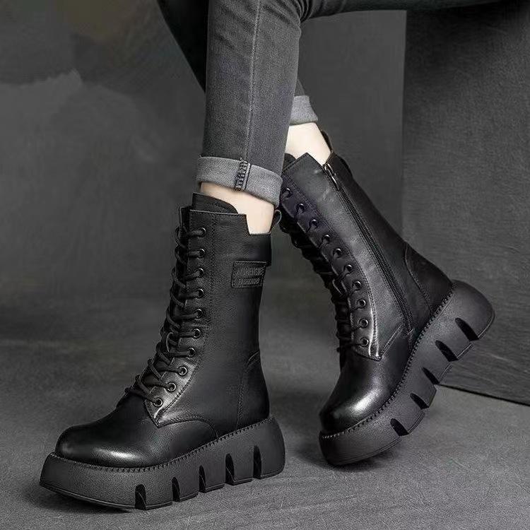 2023 Winter Damen High-Top Martin Boots: Dicksohlige, Warme, Lässige, Vielseitige Baumwollstiefel mit Schnürung. EU 39 von Joom DACH