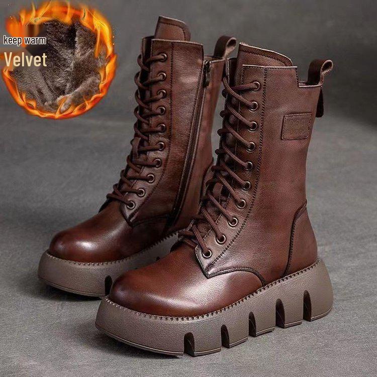 2023 Winter Damen High-Top Martin Boots: Dicksohlige, Warme, Lässige, Vielseitige Baumwollstiefel mit Schnürung. EU 40 von Joom DACH