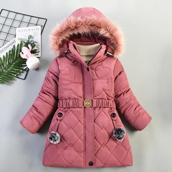2023 Winter Kinder Warme Mit Kapuze Verdicken Baumwolle Jacke Mädchen Winddicht Oberbekleidung Pelz Kragen Unten Jacke 120cm rose rot von Joom DACH
