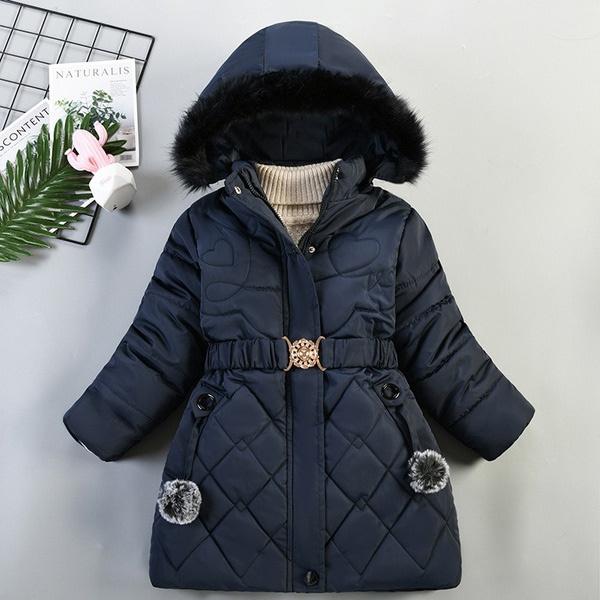 2023 Winter Kinder Warme Mit Kapuze Verdicken Baumwolle Jacke Mädchen Winddicht Oberbekleidung Pelz Kragen Unten Jacke 140cm navy blau von Joom DACH