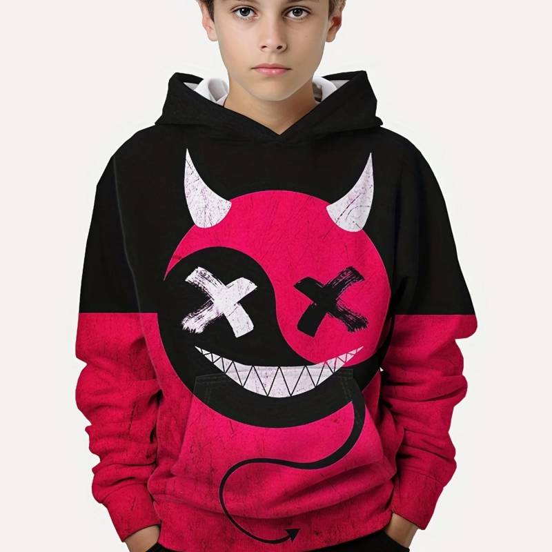 2023 farbe Block Lustige Lächelnde 3D Druck Jungen Casual Pullover Mit Kapuze Langarm Sweatshirt Für Frühling Herbst Kinder Tops Outdoor 140 von Joom DACH