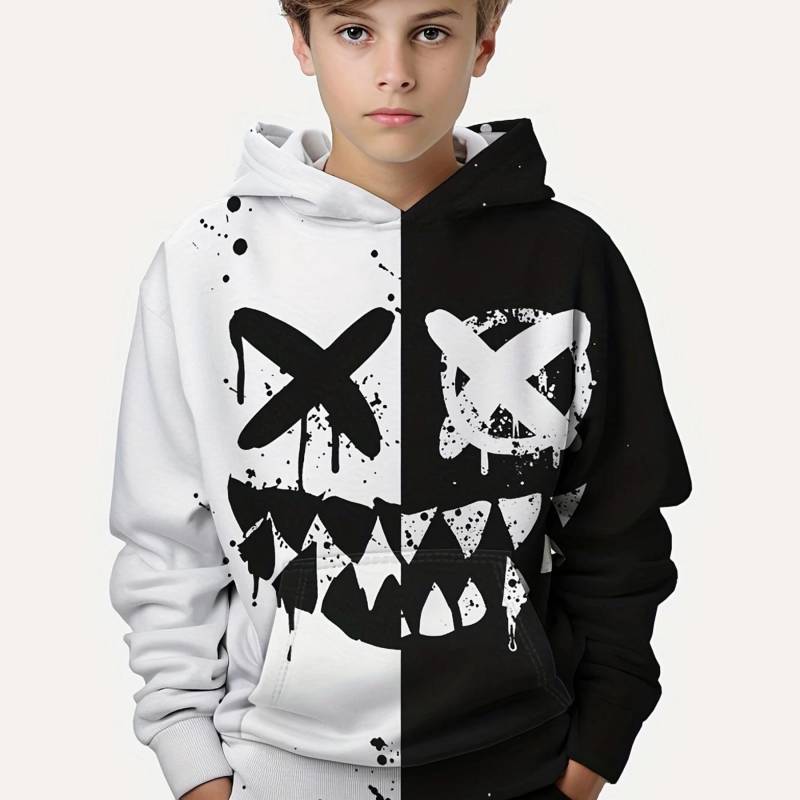 2023 farbe Block Lustige Lächelnde 3D Druck Jungen Casual Pullover Mit Kapuze Langarm Sweatshirt Für Frühling Herbst Kinder Tops Outdoor 150 von Joom DACH