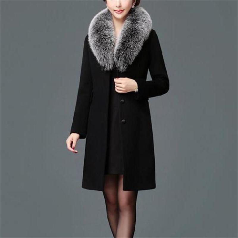 2023 frauen Wolle Mantel Neue Winter Herbst Mode Schlank Pelz Kragen Woolen Blends Jacke Langen Mantel Oberbekleidung Tops Weibliche Jacken XXXL schwarz von Joom DACH