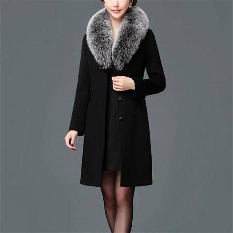 2023 frauen Wolle Mantel Neue Winter Herbst Mode Schlank Pelz Kragen Woolen Blends Jacke Langen Mantel Oberbekleidung Tops Weibliche Jacken XXXL schwarz von Joom DACH