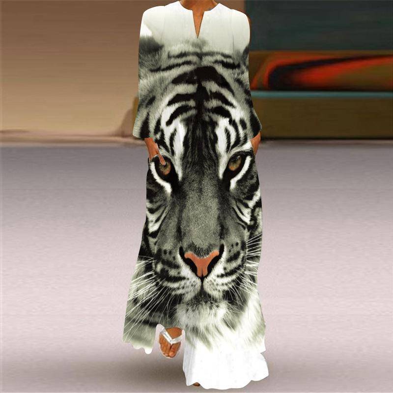 2023 frühling Sommer frauen Mode Kleidung Lange Kleid V-ausschnitt Drucken Lose Strand Urlaub Casual Kleider XXXXXL von Joom DACH